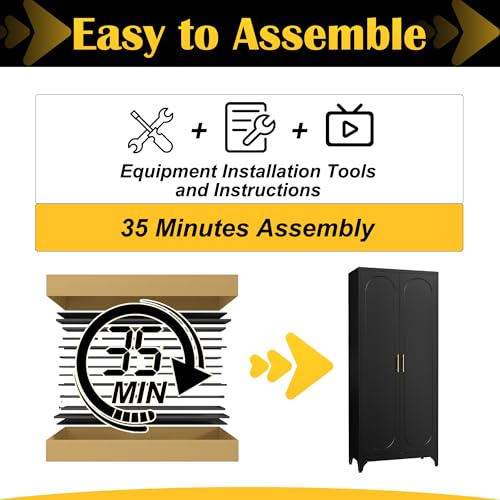 SteeLoong Kitchen Pantry Cabinet,75 Inch Black Metal Storage Cabinet with Door and Adjustable, Tall Pantry Cabinets for Kitchen Storage,Cupboard for Living Room,Dining Room and Bathroom SteeLoong
