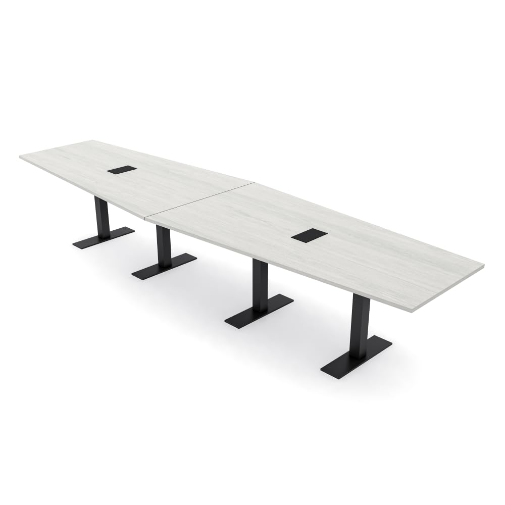 14 Person Hexagon Shaped Modular Conference Table with Power & Data | Harmony Series Meeting Tables with Brushed Silver Metal T-Bases | Scratch-Resistant Laminate | Lakeland Salt � 14 Ft SKUTCHI DESIGNS INC.