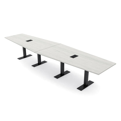 14 Person Hexagon Shaped Modular Conference Table with Power & Data | Harmony Series Meeting Tables with Brushed Silver Metal T-Bases | Scratch-Resistant Laminate | Lakeland Salt � 14 Ft SKUTCHI DESIGNS INC.