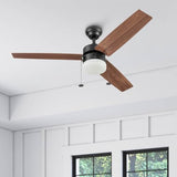 Prominence Home Reston, 48 Inch Modern Farmhouse LED Ceiling Fan with Light, Pull Chain, Dual Mounting Options, Dual Finish Blades, Reversible Motor - 51588-01 (Bronze) Prominence Home