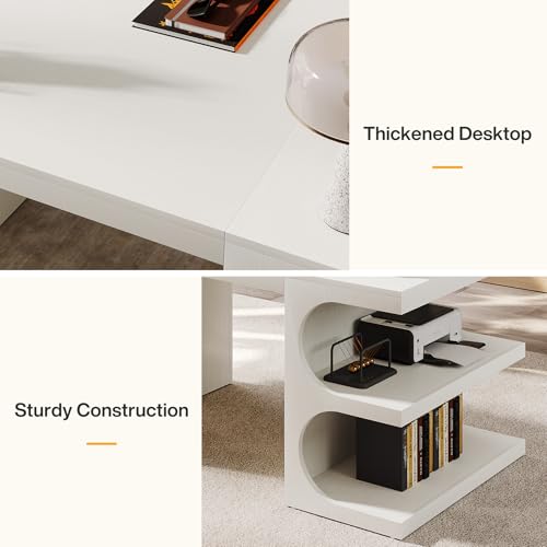 Tribesigns White Executive Office Desk, 63" Computer Desk with Storage Shelves, Modern Wood Study Writing Table, Large Workstation Business Furniture for Home Office (Table Only) Tribesigns