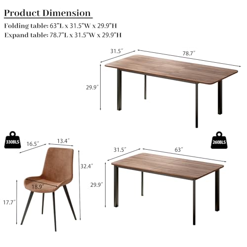 HIPIHOM 63"- 78.7" Extendable Dining Table Set for 8, Modern Kitchen Table with Dining Chairs for 6-8 Person, Thickened Expandable MDF Wooden Table with Metal Leg for Dining Room, Kitchen, Living Room HIPIHOM
