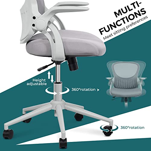 Smug Home Office Chair Ergonomic Desk Chair Mesh Computer Chair Modern Height Adjustable Swivel Chair with Lumbar Support/Flip-up Arms, Grey SMUG