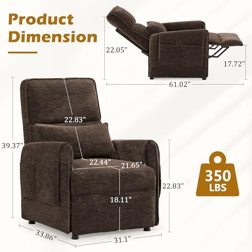 Korser Power Recliner Chair, Small Recliners for Small Spaces, Electric Recliner Chairs for Adults with Remote, Pillow and Side Pockets, Reclining Chair with Memory Function, Living Room, Chenille
