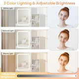 KAMABOKO Vanity Desk with LED Lights Mirror & Power Outlet, Small Makeup Vanity Table Set with 3 LED Lights Modes Adjustable Brightness,Dressing Table for Women and Girls Bedroom (055 White) KAMABOKO
