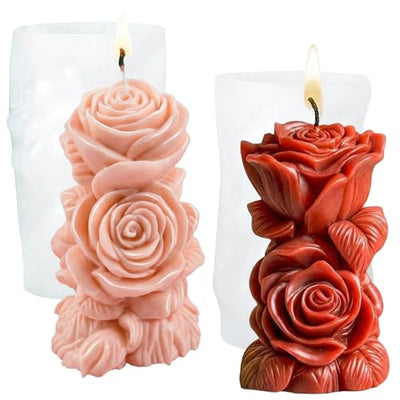 2Pcs Big Size Candle Molds Flower Candle Mold Wave Spiral Rose Silicone Mold Pillar Moldes para Velas Soy Wax, Beeswax, Candle Making, Resin Craft for Anniversary Wedding