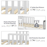 Costzon Toddler Bed, Classic Wood Kids Bed Frame w/Double Safety Guardrail, Low to Floor Design, Wooden Slat Support, Fits Full Size Crib Mattress, Bedroom Furniture for Boys & Girls (White) Costzon