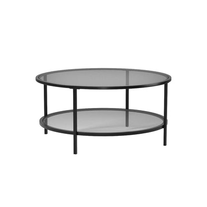 Henn&Hart 36" Wide Round Coffee Table with Glass Top in Blackened Bronze, Modern coffee tables for living room, studio apartment essentials - WoodArtSupply