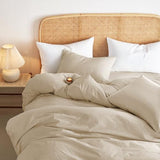 Wake In Cloud - Cotton Duvet Cover Set, Queen Size, Khaki Linen Color, 100% Washed Cotton, Linen Like Textured, Breathable Percale Durable Comfy Farmhouse Neutral Bedding Set, 3 Pieces Wake In Cloud
