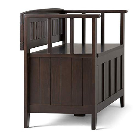Acadian Solid Wood 48 Inch Transitional Entryway Storage Bench in Brunette Brown SIMPLIHOME