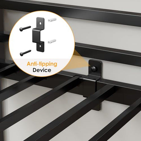 SogesSleep Loft Bed Twin Size with Stairs, More Sturdy Metal Loft Bed with Built-in Storage Stairs and Large Under-Bed Space, Used for Teens, Space Saving for Apartment or Dorm, No Box Spring, Black SogesSleep