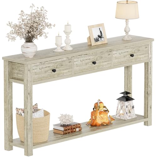 Homieasy Farmhouse Console Table with 3 Drawers, 47 Inch Wood Sofa Table with Storage Shelf for Living Room, Behind Couch, Entryway Table for Hallway, Living Room, or Foyer, Light Rustic Oak Homieasy
