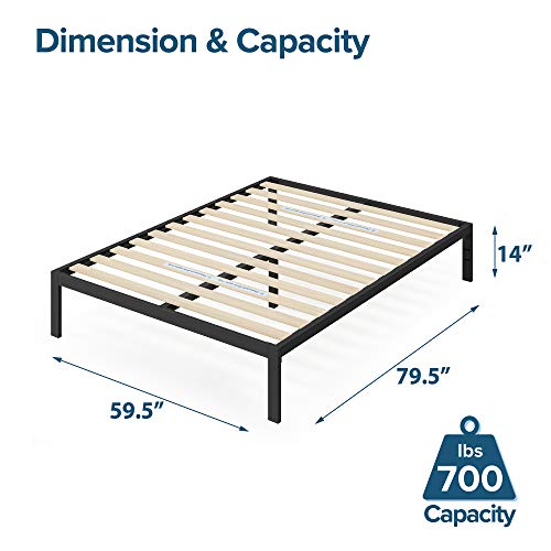 ZINUS Mia Queen Metal Platform Bed Frame with Wood Slat Support – No Box Spring Required, Easy Assembly, Black - WoodArtSupply