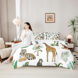 Erosebridal Wild Animal Kids Bed in A Bag Twin 7 Piece Cartoon Elephant Giraffe Comforter Set Safari Animals Bedding Sets for Kids Crocodile Tiger Zebra Palm Tree Tropical Sheet Set with Comforter Erosebridal