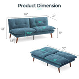 LINSY HOME Futon Sofa Bed, 70" Chenille Futon Couch with Adjustable Backrest Armrest, 3 in 1 Convertible Comfy Loveseat Sleeper Sofa Bed for Small Spaces Dorm Room Apartment Home Office, Blue LINSY HOME