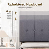 DUMOS King Size Bed Frame - Fabric Upholstered Platform Bed with Headboard, 800LBS Sturdy Wooden Slats Support, No Box Spring Needed, Noise Free, Easy Assembly, Grey DUMOS