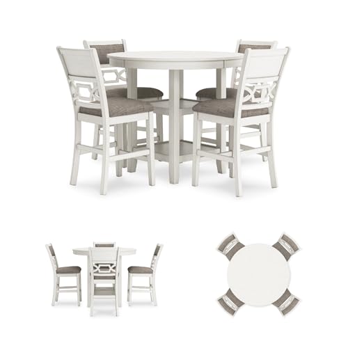 Signature Design by Ashley Erinberg Casual Counter Height Dining Table and 4 Armless Upholstered Bar Stools with Footrest and 2 Shelves, Set of 5, White & Light Gray Signature Design by Ashley