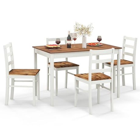 Tangkula 5-Piece Dining Table Set for 4, Solid Wood, Farmhouse Dinette Set w/Rubber Wood Legs, Modern Kitchen Table and Chair Set for Kitchen, Dining Tangkula