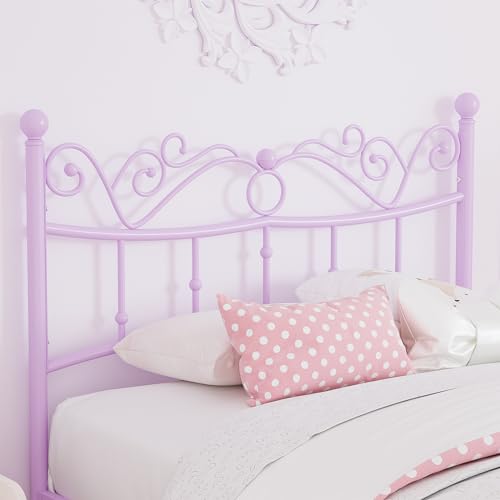 Merronix Twin Bed Frames with Headboard, Elegant Metal Bed Frame for Kids Girls, Modern Twin Size Platform Bed - No Box Spring Needed, 11.2 Inches Height Underbed Storage - Purple Merronix