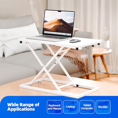 Hoodutric Standing Desk Converter Height Adjustable, Sit to Stand up Desk Riser Computer Workstation use in Laptop and Single Monitor Ergonomic Desktop Workstation for Home Office - White Hoodutric