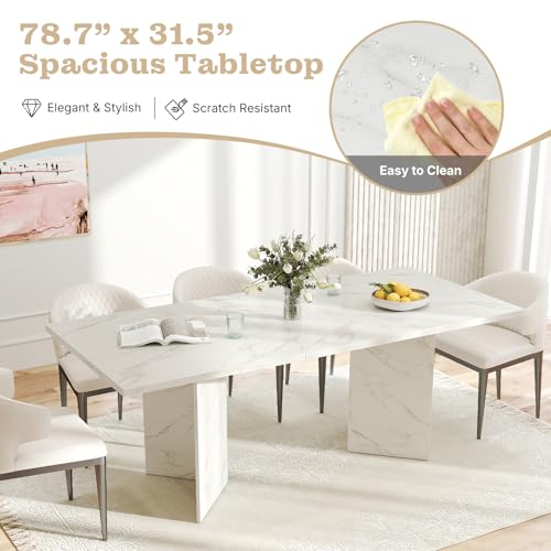 Zevemomo 63"-78.7" Expandable Dining Table, 4-8 Extendable Dining Table, Conference Table with Slide Track, Wooden Farmhouse Kitchen Table with Sturdy Base for Office, Living Room-White Zevemomo