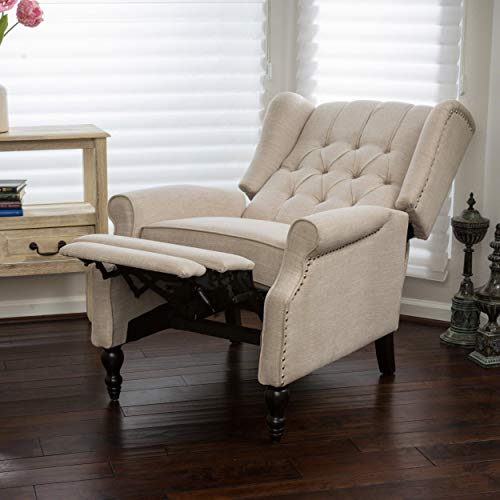 CHRISTOPHER KNIGHT HOME GDF Studio Elizabeth Tufted Fabric Recliner, Vintage Reclining Reading Armchair, Light Beige GDFStudio