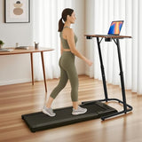 HOMELYM Treadmill Desk, Small Standing Desk for Walking Pad, 30-47 Inch Adjustable Height Walking Pad Stand for Treadmill, Portable Standing Table for Bike and Home Office Work - Brown HOMELYM