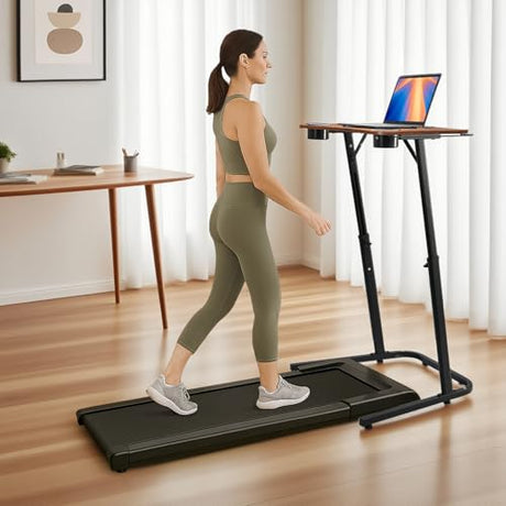 HOMELYM Treadmill Desk, Small Standing Desk for Walking Pad, 30-47 Inch Adjustable Height Walking Pad Stand for Treadmill, Portable Standing Table for Bike and Home Office Work - Brown HOMELYM
