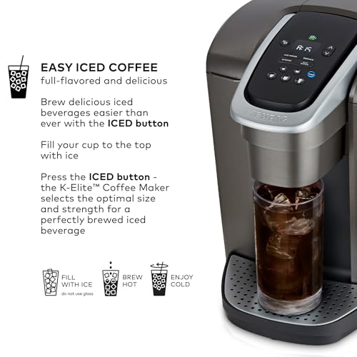 Keurig K-Elite Single Serve K-Cup Pod Coffee Maker, with Strength and Temperature Control, Iced Coffee Capability, 8 to 12oz Brew Size, Programmable, Brushed Slate