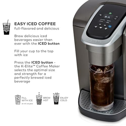 Keurig K-Elite Single Serve K-Cup Pod Coffee Maker, with Strength and Temperature Control, Iced Coffee Capability, 8 to 12oz Brew Size, Programmable, Brushed Slate