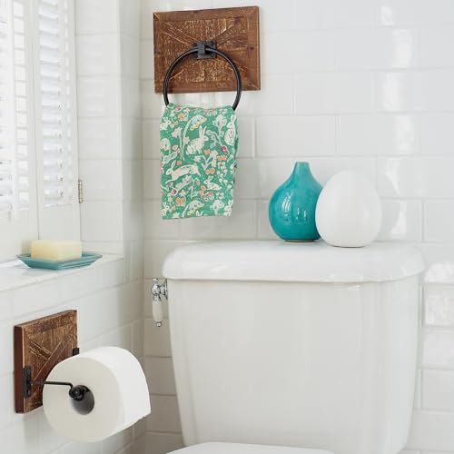 Autumn Alley Farmhouse Hand Towel Ring for Bathroom - Barn Wood Bath Towel Rings Holder - Towel Rings for Bathroom Wall Mounted Decor Mix of Wood, Galvanized Metal & Black Rings Autumn Alley