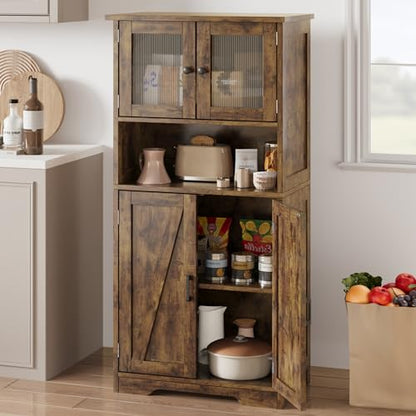 GAOMON Kitchen Pantry Storage Cabinet with Doors and Shelves, 50.4" Freestanding Pantry Cabinets, Wooden Cupboard, Large Floor Cabinet for Bathroom, - WoodArtSupply