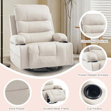 KCQ Rocker Recliner Chair with Heat and Massage, Oversized Manual Recliner Chair with Cup Holder, Faux Leather Swivel Rocking Recliner Glider Chair for Nursery, Beige KCQ