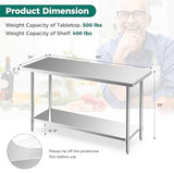 Toolsempire Stainless Steel Table, 60" x 24" Prep Table with Adjustable Under Shelf & 4 Galvanized Table Feet, Steel Table Kitchen Work Table for Toolsempire