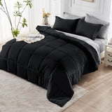JOLLYVOGUE Queen Comforter Set, Ultra-Soft Bed in a Bag Queen Size 7 Pieces, Oeko-TEX Certified Bedding Set with Down Alternative Comforter, Sheets, Pillowcases & Shams, Black & Light Grey JOLLYVOGUE