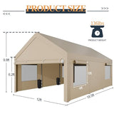 Shintenchi Carport 12' x 20' Heavy Duty Portable Garage, Car Port Canopy with Side-Opening Removable Door & Roll-Up Windows, Car Canopy for Truck,Car,Boat,Motorcycle,Khaki Shintenchi