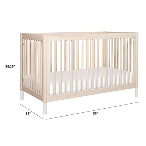 Babyletto Gelato 4-in-1 Convertible Crib with Toddler Bed Conversion in Washed Natural and White, Greenguard Gold Certified - WoodArtSupply