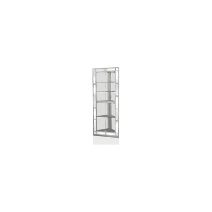 Benjara Wood and Glass Corner Curio Cabinet with Five Shelves, Silver - WoodArtSupply