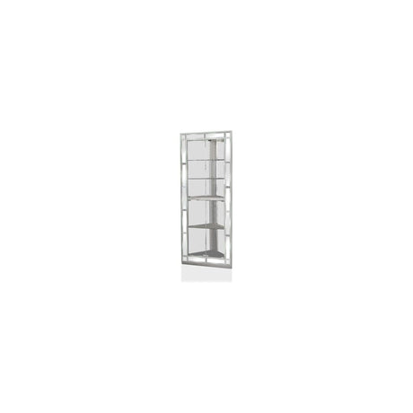 Benjara Wood and Glass Corner Curio Cabinet with Five Shelves, Silver Benzara