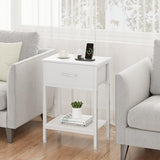 Vagusicc White Nightstand with Charging Station, End Table with Fabric Drawer, Small Side Table with 2-Tier Storage Shelves, 25.4" Tall Bedside Table, White Night Stand for Bedroom, Living Room, Dorm Vagusicc