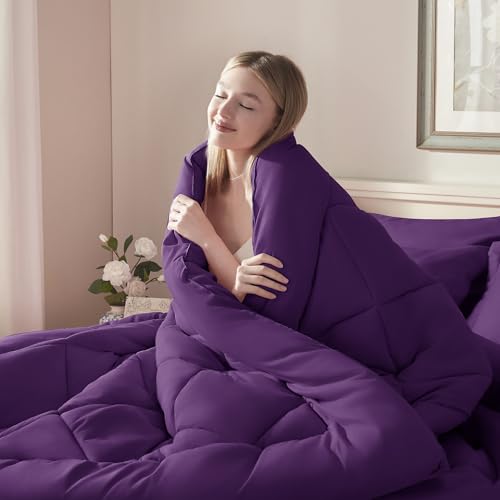 ELNIDO QUEEN® Purple Comforter Set Queen - 7 Pieces Bed in a Bag Queen Size, Bed Set for All Seasons, Ultra Soft Bedding Sets with Comforter, Flat Sheet, Fitted Sheet, Pillowcases and Pillow Shams ELNIDO QUEEN