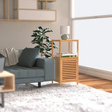 ClosetMaid Bamboo Storage, Freestanding Floor Cabinet with Single Door, 3 Shelves, for Bathroom, Living Room, Slide Table, Natural Finish ClosetMaid