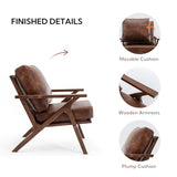 Bonzy Home Faux Leather Accent Chair for Living Room,Upholstered Armchair with Cushions and Solid Wood Frame, Mid-Century Modern Lounge Chair for Bedroom or Office,Brown Bonzy Home