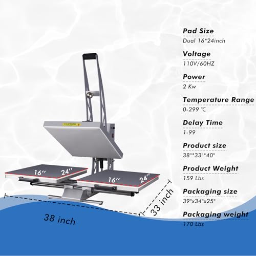 Auto Heat Press Machine, Commercial Heat Transfer Machine, 16x24 inch Dual Platen T Shirt Press Machine, 110V 2000W Heat Transfer Printer for Fabric, Ceramic (16x24 Semi-Auto) CTOSPOATO
