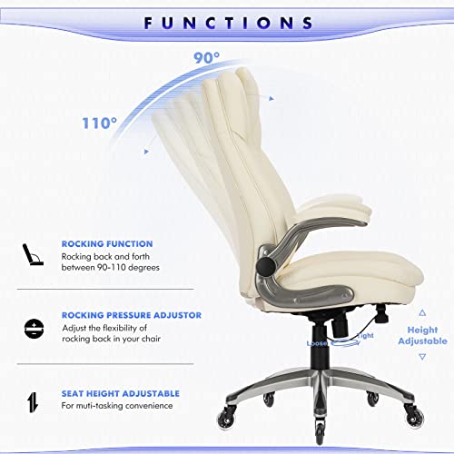 Executive Office Chair-Ergonomic Computer Desk Chair with Upgraded Caster for Swivel, High Back Office Chair with Padded Flip-up Arms,Leather Chair Thicken Seat for Comfort COLAMY