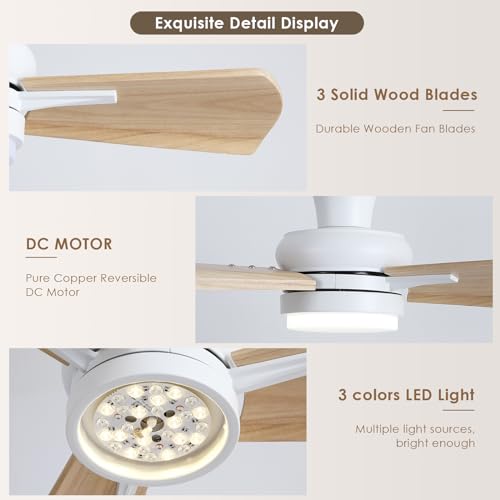 Mpayel 30" Small Ceiling Fan with Light - Wood Flush Mount Ceiling Fan with Dimming and Memory Function, Noiseless DC Motor, Farmhouse Ceiling Fans for Indoor, Bedroom, Kitchen - White - WoodArtSupply