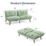 LINSY HOME Futon Sofa Bed, 70" Chenille Futon Couch with Adjustable Backrest Armrest, 3 in 1 Convertible Comfy Loveseat Sleeper Sofa Bed for Small Spaces Dorm Room Apartment Home Office, Light Green LINSY HOME