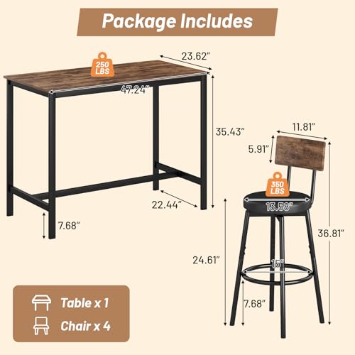 Zevemomo Dining Table Set for 4, 5-Piece Bar Table Set, Kitchen Table and Chairs, Counter Height High Top Table with 4 PU Upholstered Stools, Space-Saving Pub Table Sets for Small Space, Brown Zevemomo