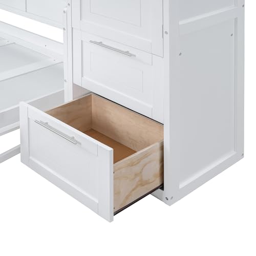 YOPTO Queen Size Horizontal Murphy Bed,Hidden Folding Wall Bed Frame with Built-in Top Shelf,Side Wardrobe & 2 Storage Drawers,Multipurpose Platform Bed,Space Saving,for Guest Room,Home Office,White YOPTO