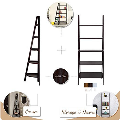 Espresso 5-Shelf Ladder Bookcase - 72-Inch Stylish Storage Solution - WoodArtSupply